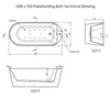 1600 x 750 Freestanding Bath 12 Jets Valencia