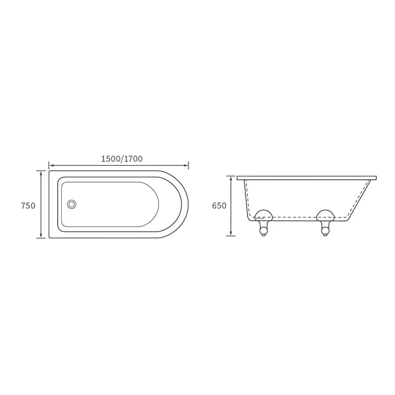 1700 x 750mm Freestanding Shower Bath with Feet Hartwell