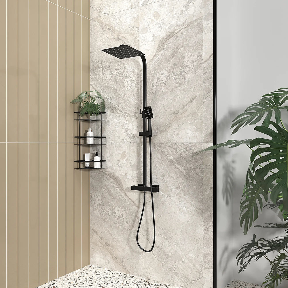 Square Shower Kit Exposed Valve, Rail, Head & Handset Black Twiss