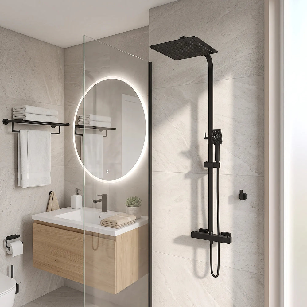 Square Shower Kit Exposed Valve, Rail, Head & Handset Black Twiss