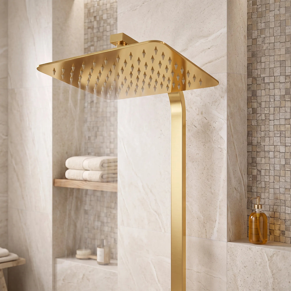 Square Shower Kit Exposed Valve, Rail, Head & Handset Brushed Brass Twiss