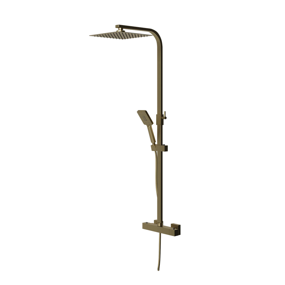 Square Shower Kit Exposed Valve, Rail, Head & Handset Brushed Brass Twiss