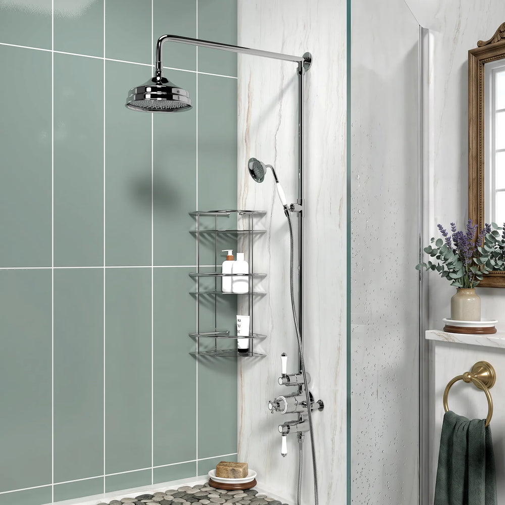 Traditional Round Shower Kit Exposed Valve, Rail, Head & Handset Wye
