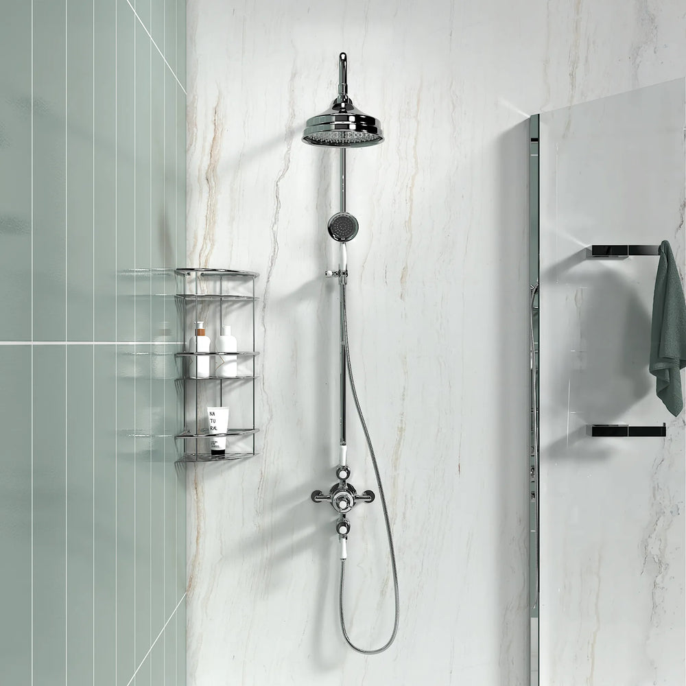 Traditional Round Shower Kit Exposed Valve, Rail, Head & Handset Wye