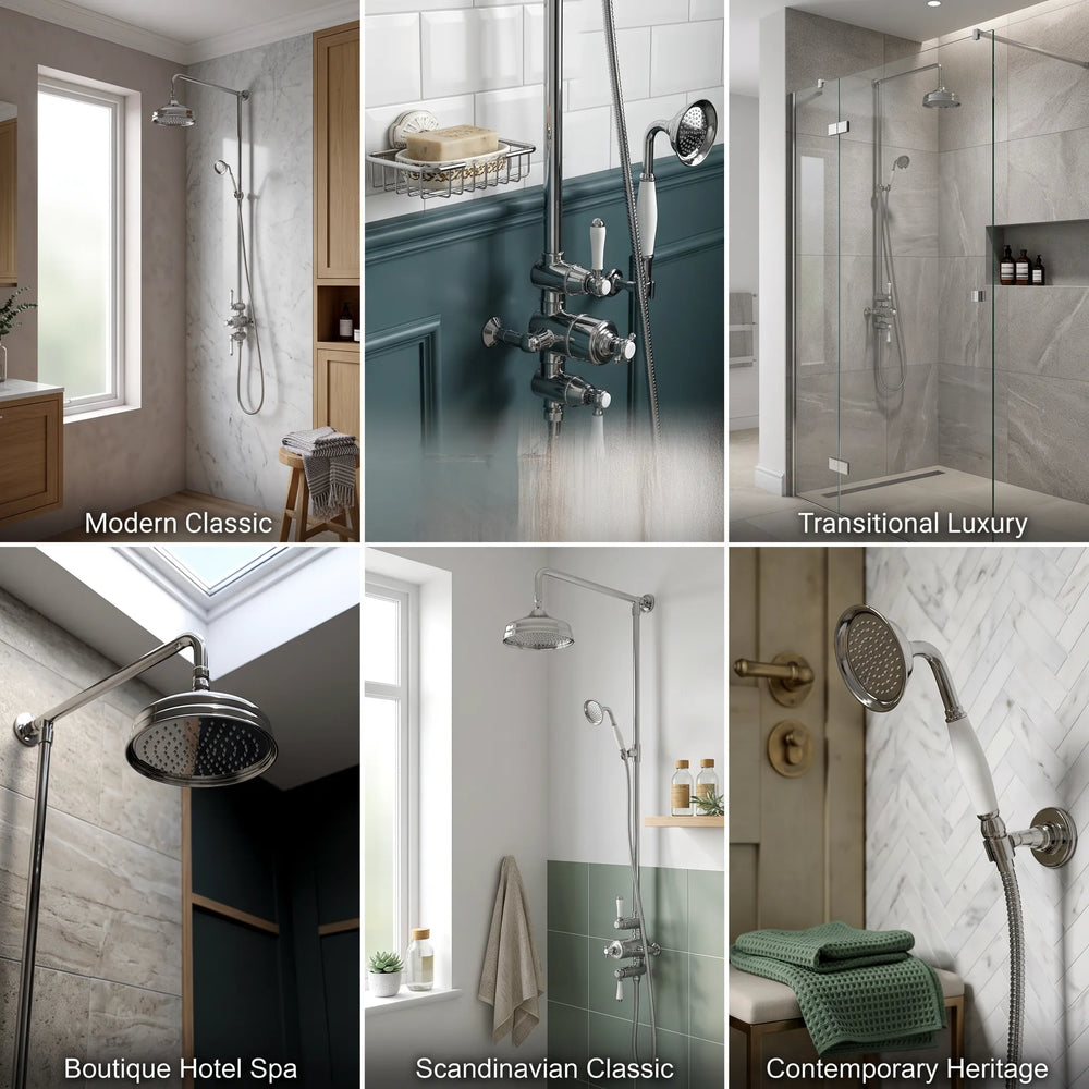 Traditional Round Shower Kit Exposed Valve, Rail, Head & Handset Wye