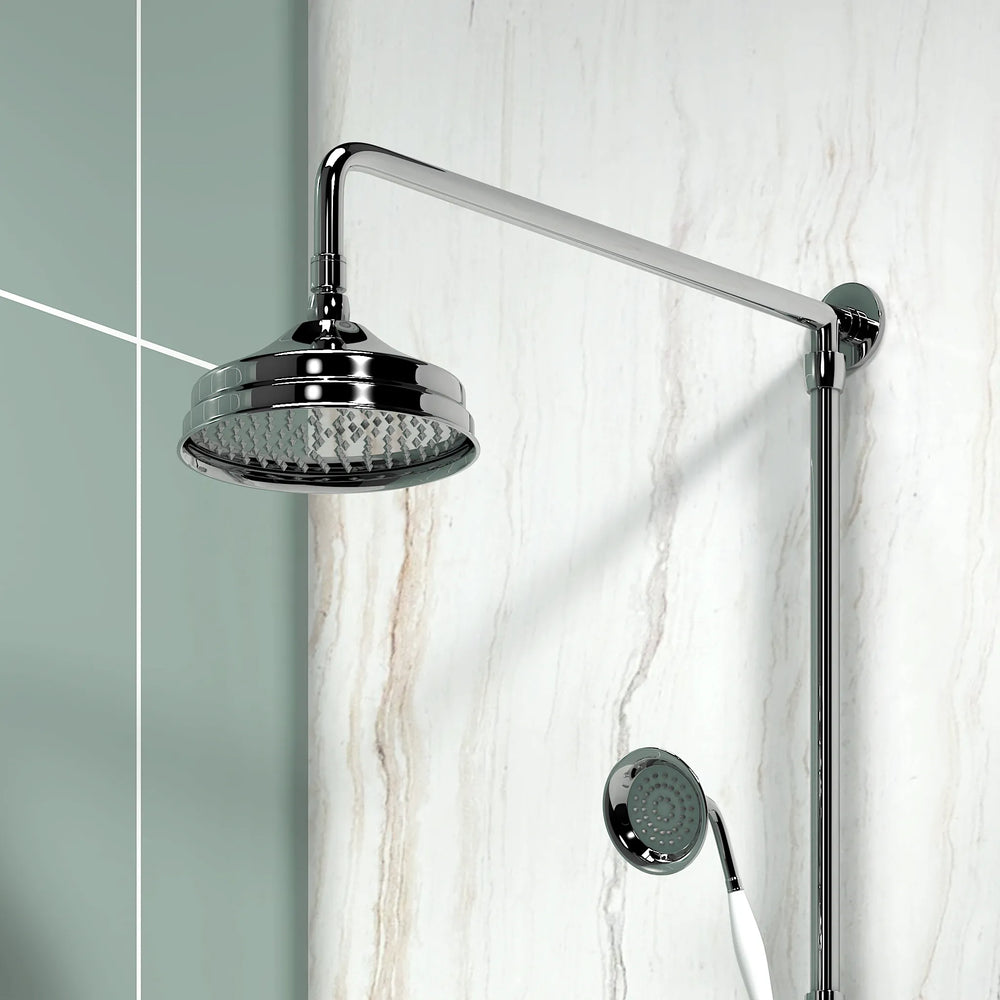 Traditional Round Shower Kit Exposed Valve, Rail, Head & Handset Wye
