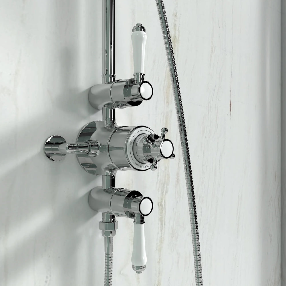 Traditional Round Shower Kit Exposed Valve, Rail, Head & Handset Wye
