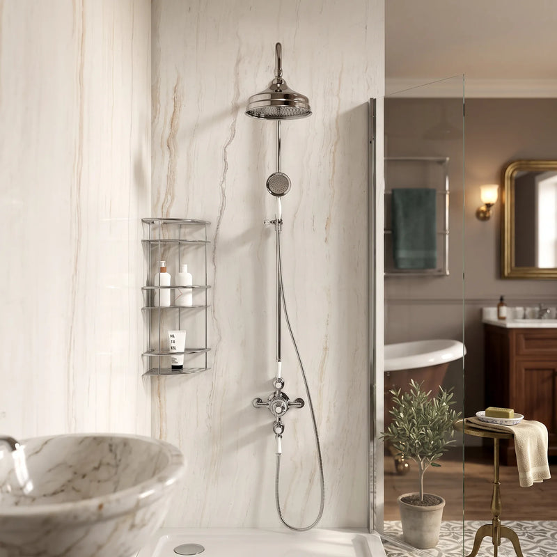 Traditional Round Shower Kit Exposed Valve, Rail, Head & Handset Wye