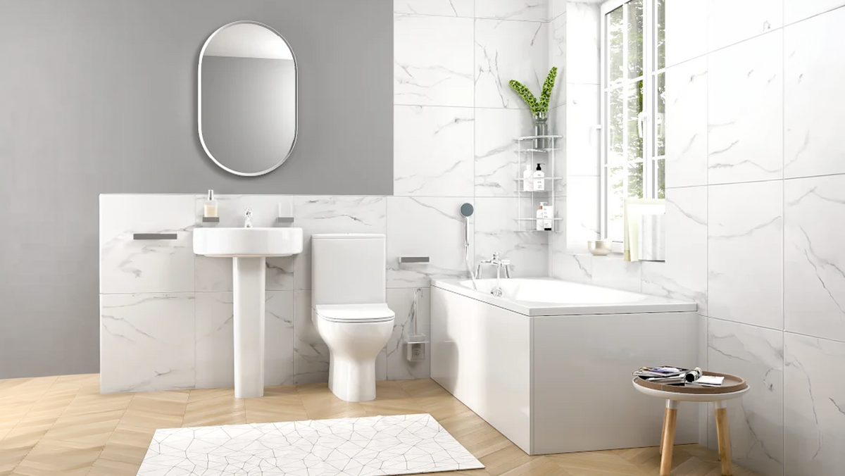 Karizma Small Bath Suite with Basin, Pedestal, Toilet, Bath, Taps & Waste