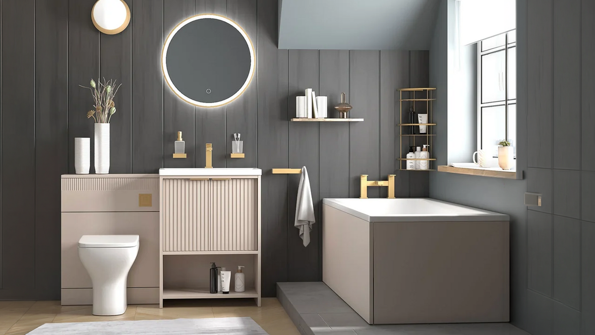 Linnea Cashmere Suite with Vanity Unit, Back-to-wall Toilet Unit, and Bath - Gold