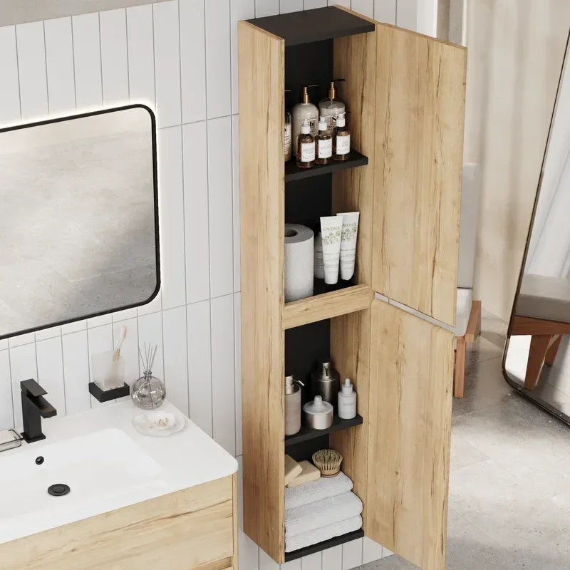Marilyn 800mm Halifax Oak Wall Hung Vanity Unit with Tall Storage Unit
