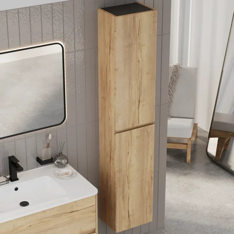 Marilyn 800mm Halifax Oak Wall Hung Vanity Unit with Tall Storage Unit