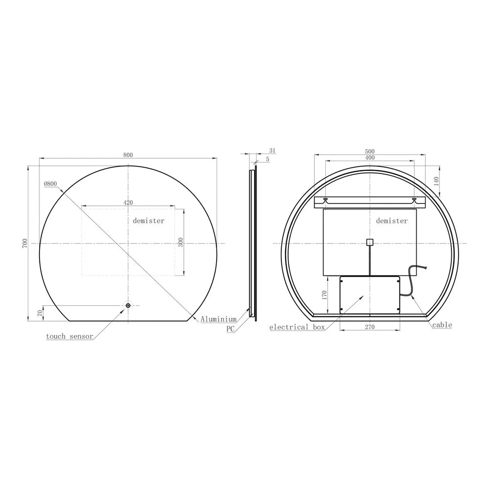 LED 800 Round Mirror Otsu