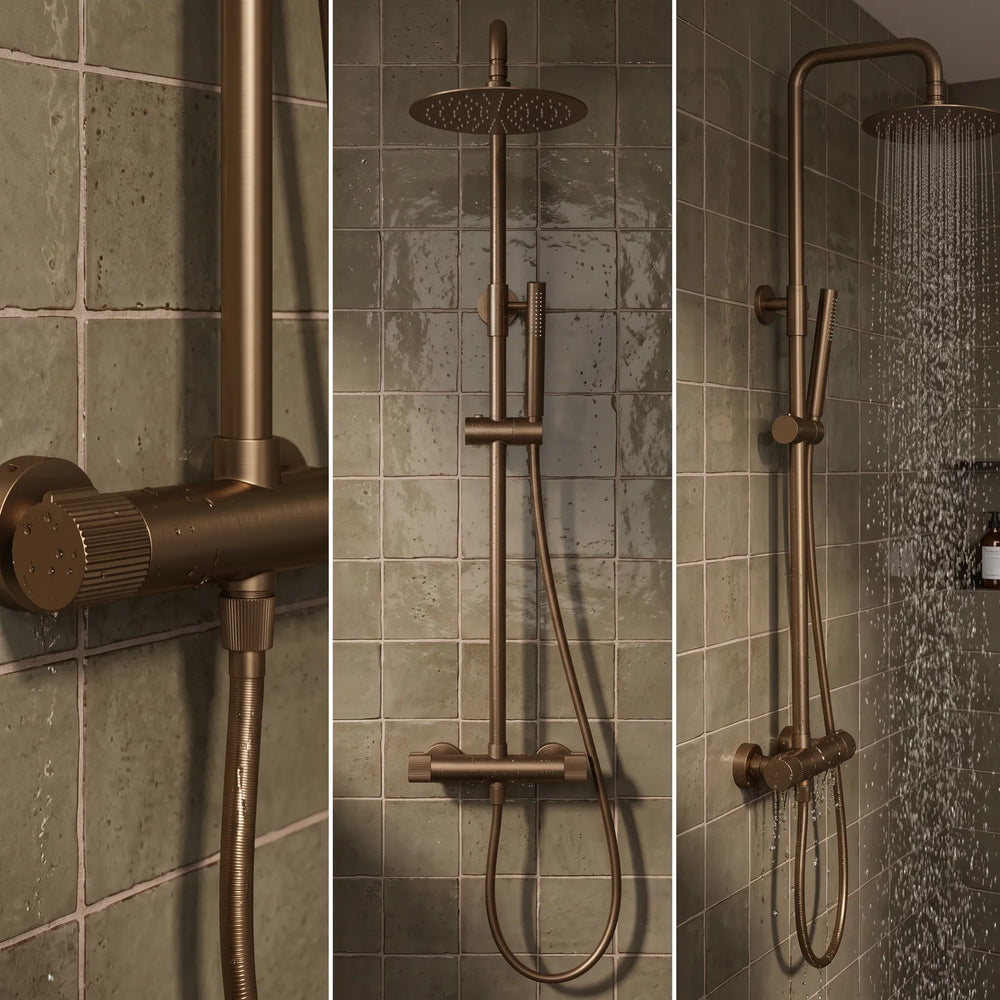 Fluted Brushed Bronze HIGH FLOW COOL TOUCH Thermostatic Shower Mixer with Riser Rail Kit