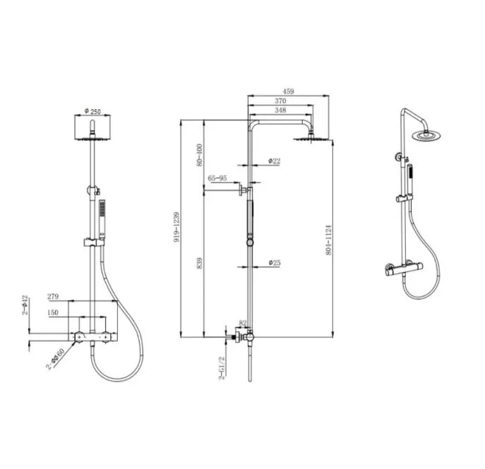 Fluted Brushed Bronze HIGH FLOW COOL TOUCH Thermostatic Shower Mixer with Riser Rail Kit