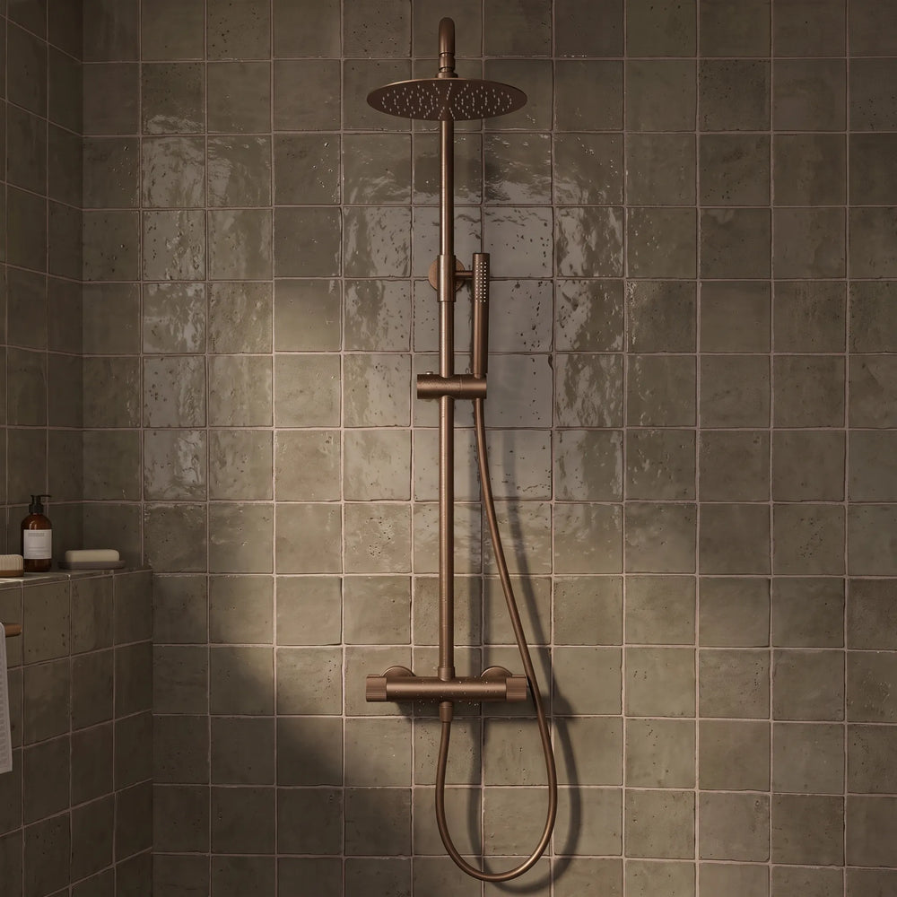 Fluted Brushed Bronze HIGH FLOW COOL TOUCH Thermostatic Shower Mixer with Riser Rail Kit