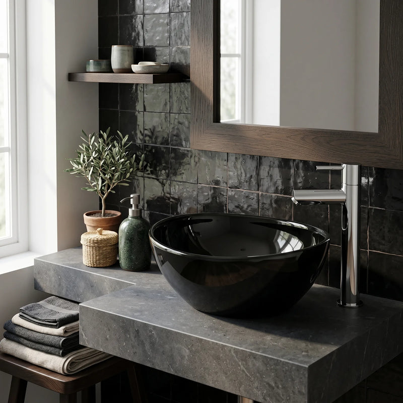 Monaco Oval Countertop Round Black Basin