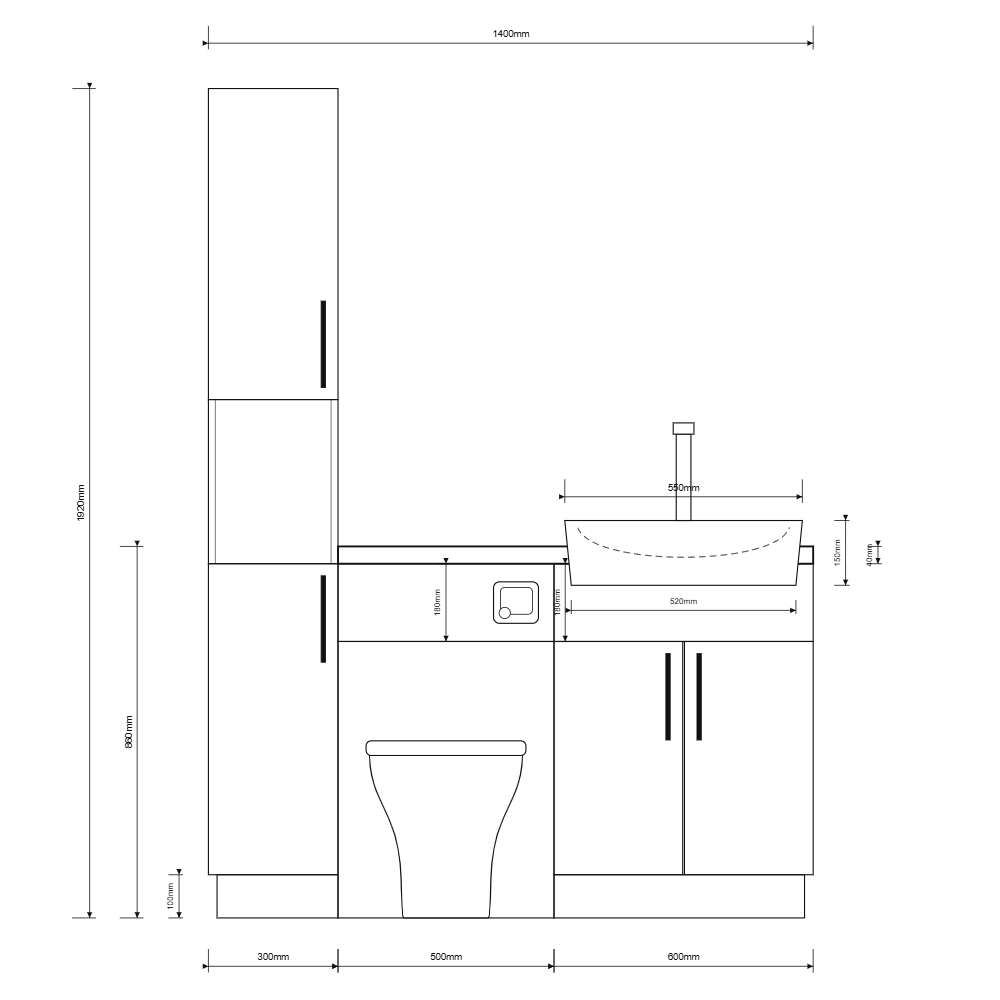 Oliver Modern Black Fitted Furniture Combination with Tall Boy Storage