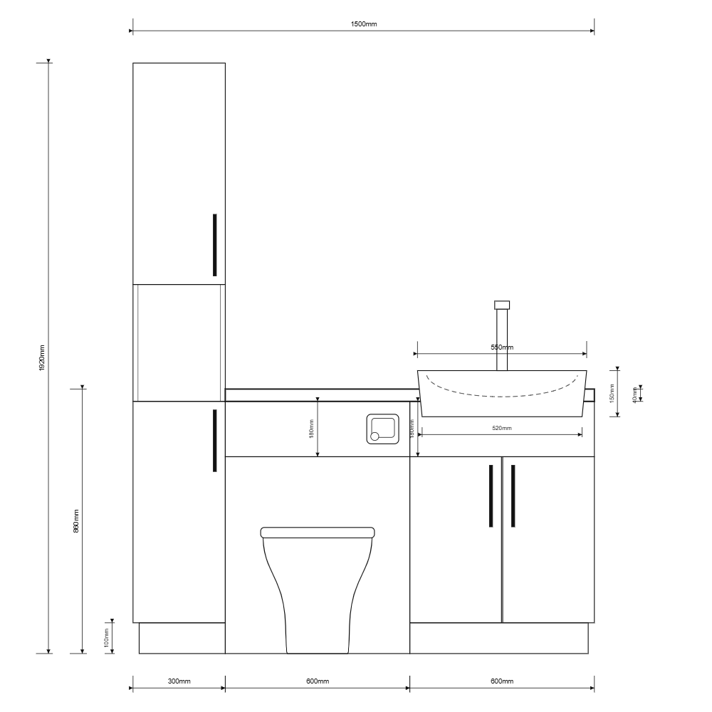 Oliver Modern Black Fitted Furniture Combination with Tall Boy Storage
