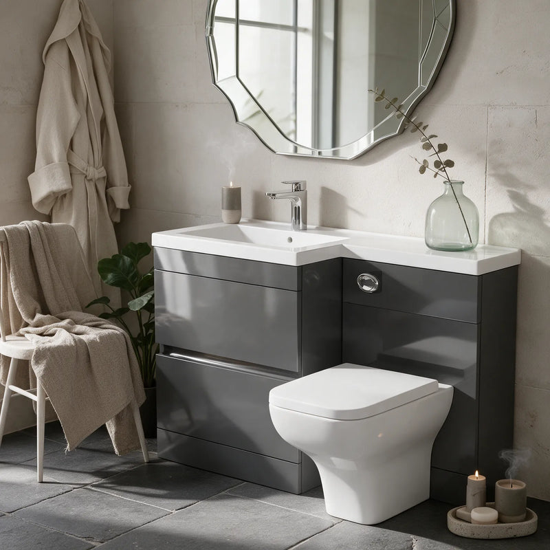 Pemberton 1100mm L Shaped Grey Cloakroom Combination Set