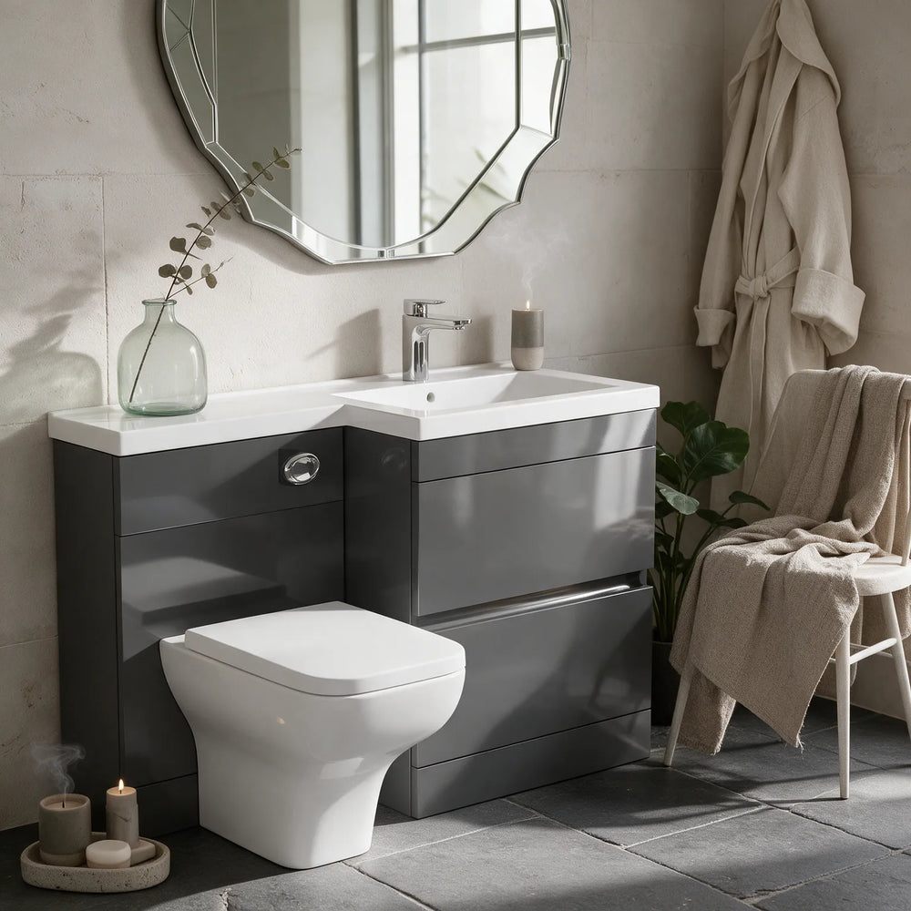 Pemberton 1100mm L Shaped Grey Cloakroom Combination Set