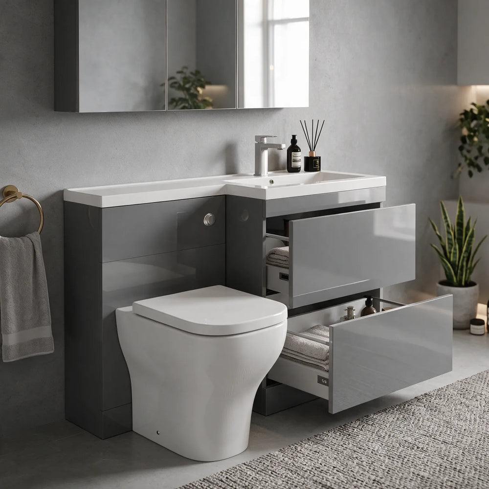 Pemberton 1100mm L Shaped Grey Cloakroom Combination Set