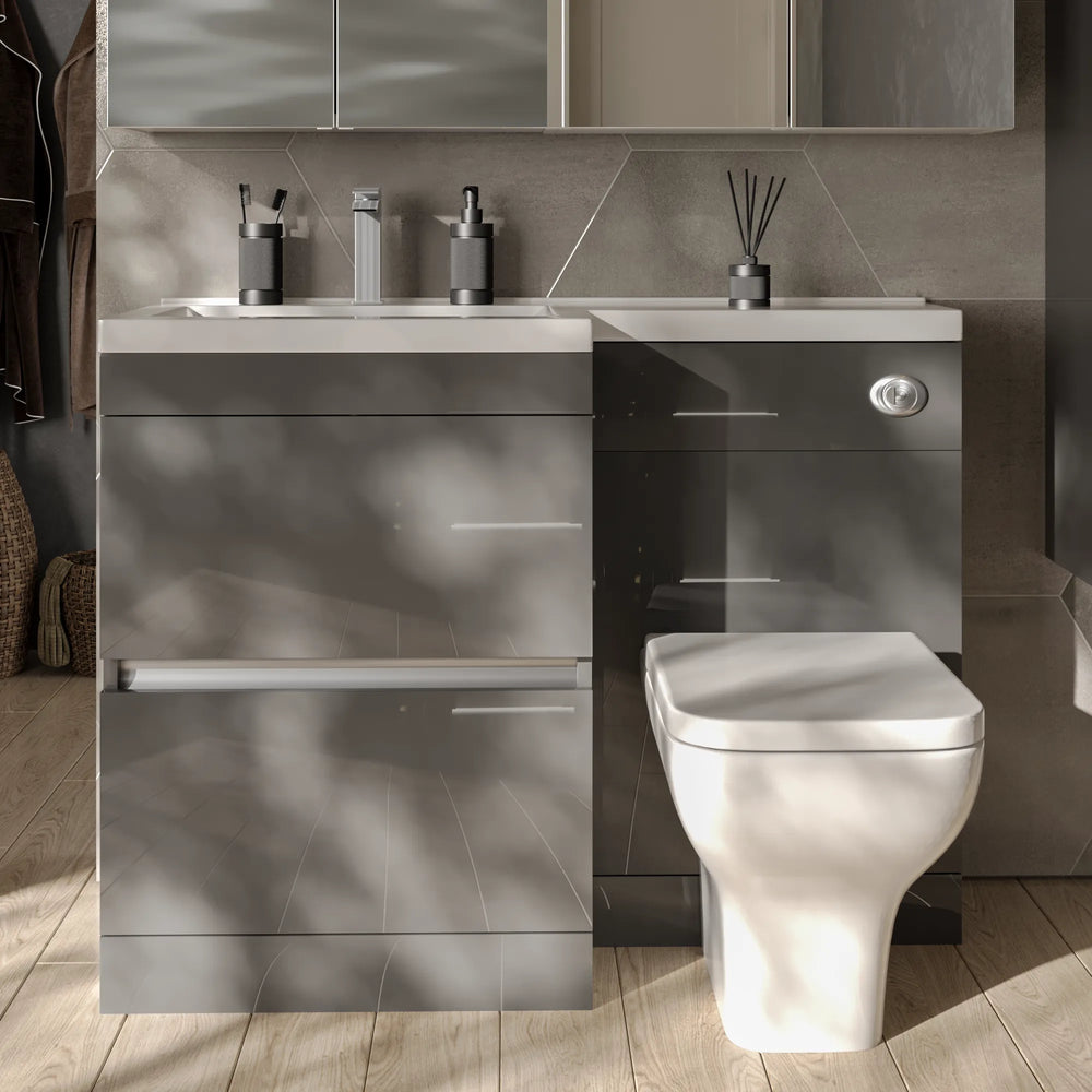 Pemberton 1100mm L Shaped Grey Cloakroom Combination Set