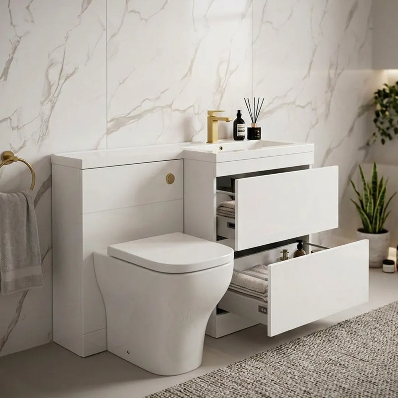 Pemberton 1100mm L Shaped White Combination Vanity Unit with Toilet & Basin