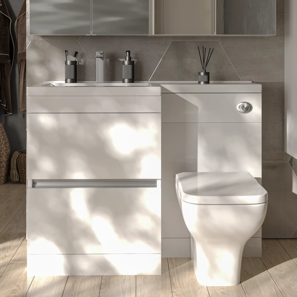 Pemberton 1100mm L Shaped White Combination Vanity Unit with Toilet & Basin