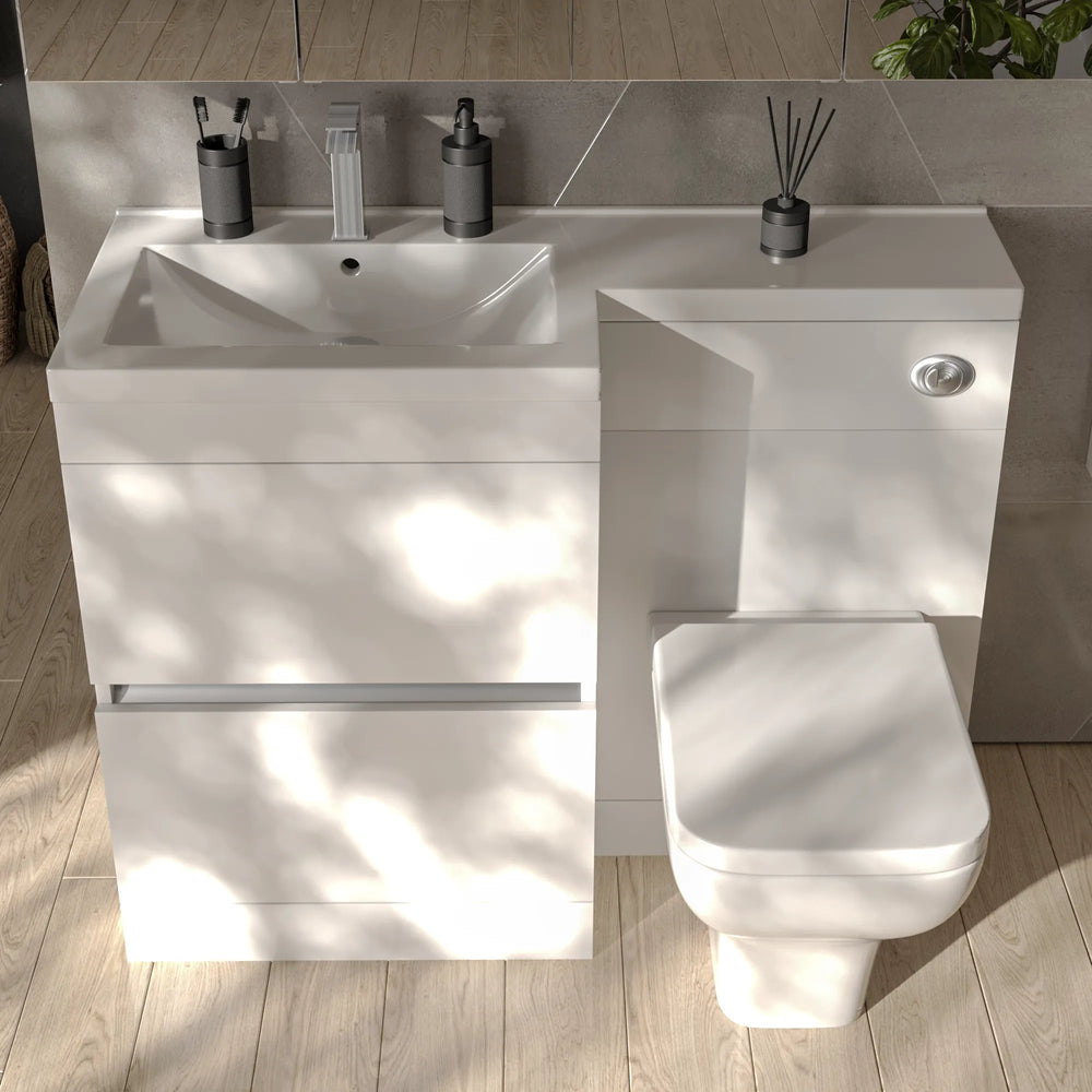 Pemberton 1100mm L Shaped White Combination Vanity Unit with Toilet & Basin