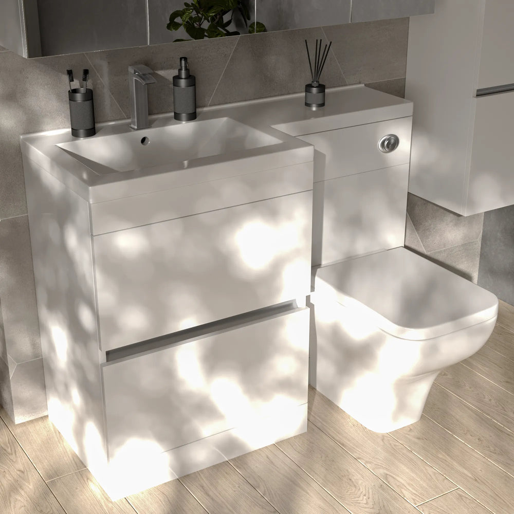 Pemberton 1100mm L Shaped White Combination Vanity Unit with Toilet & Basin