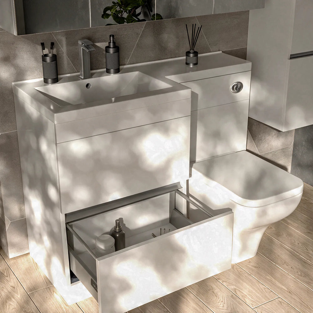 Pemberton 1100mm L Shaped White Combination Vanity Unit with Toilet & Basin