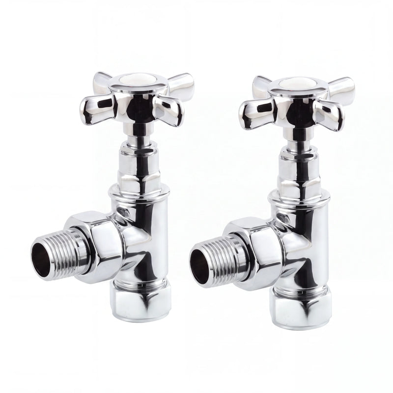 Cross Head Angled Radiator Valves In Chrome
