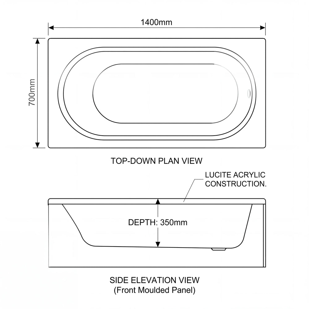 1400 x 700mm Single Ended Bath Mercury