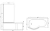 1500 White P Shaped Left Hand Bath