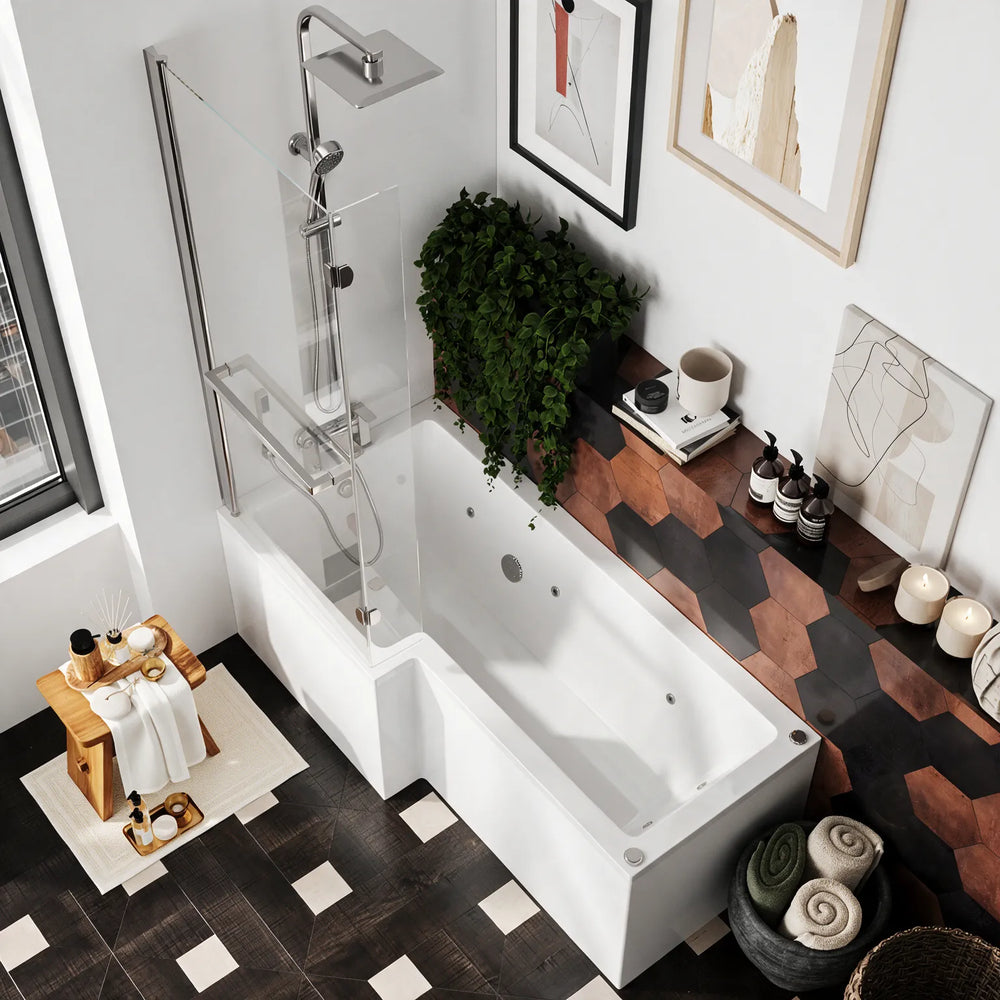 L shaped Bath Screen with Rail Radiant