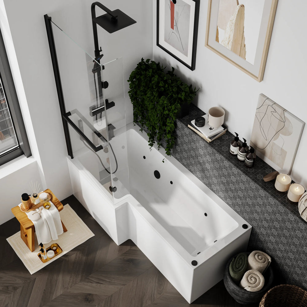 L shaped Bath Screen with Rail Radiant