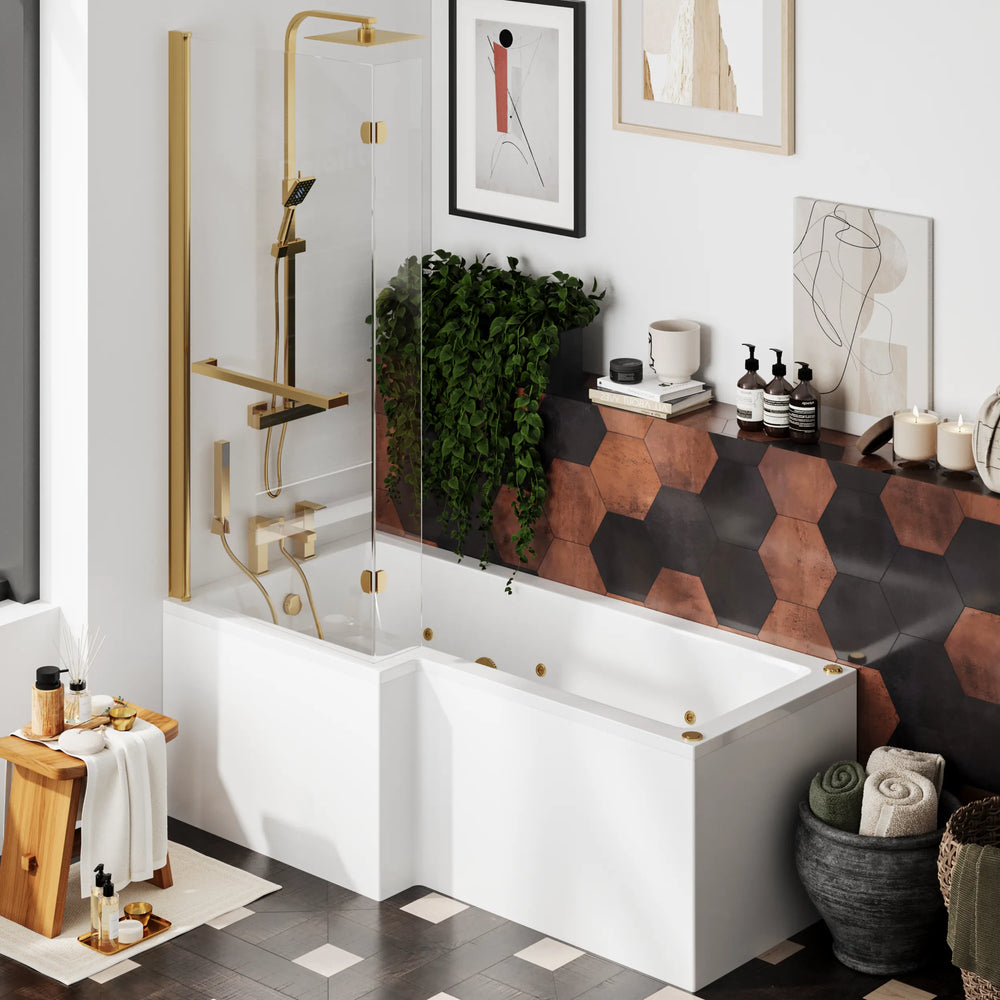 L shaped Bath Screen with Rail Radiant