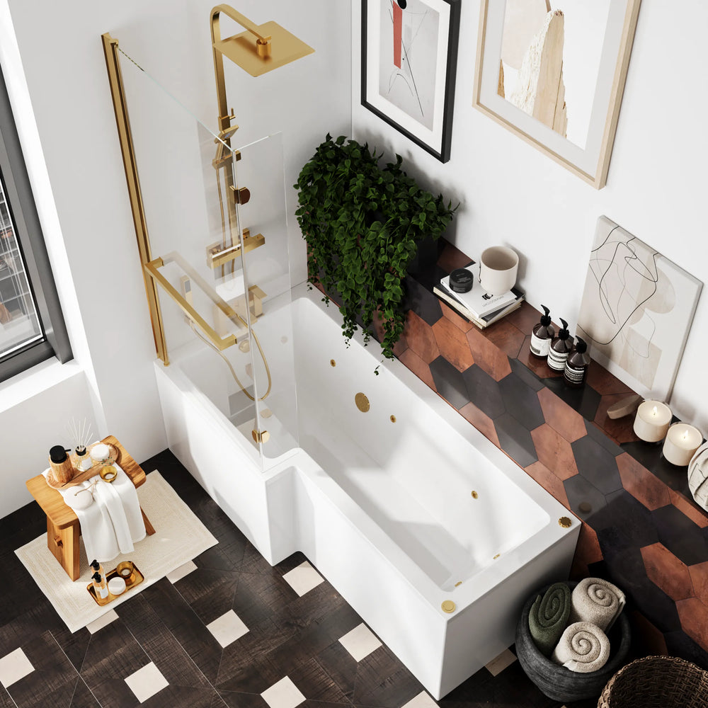 L shaped Bath Screen with Rail Radiant