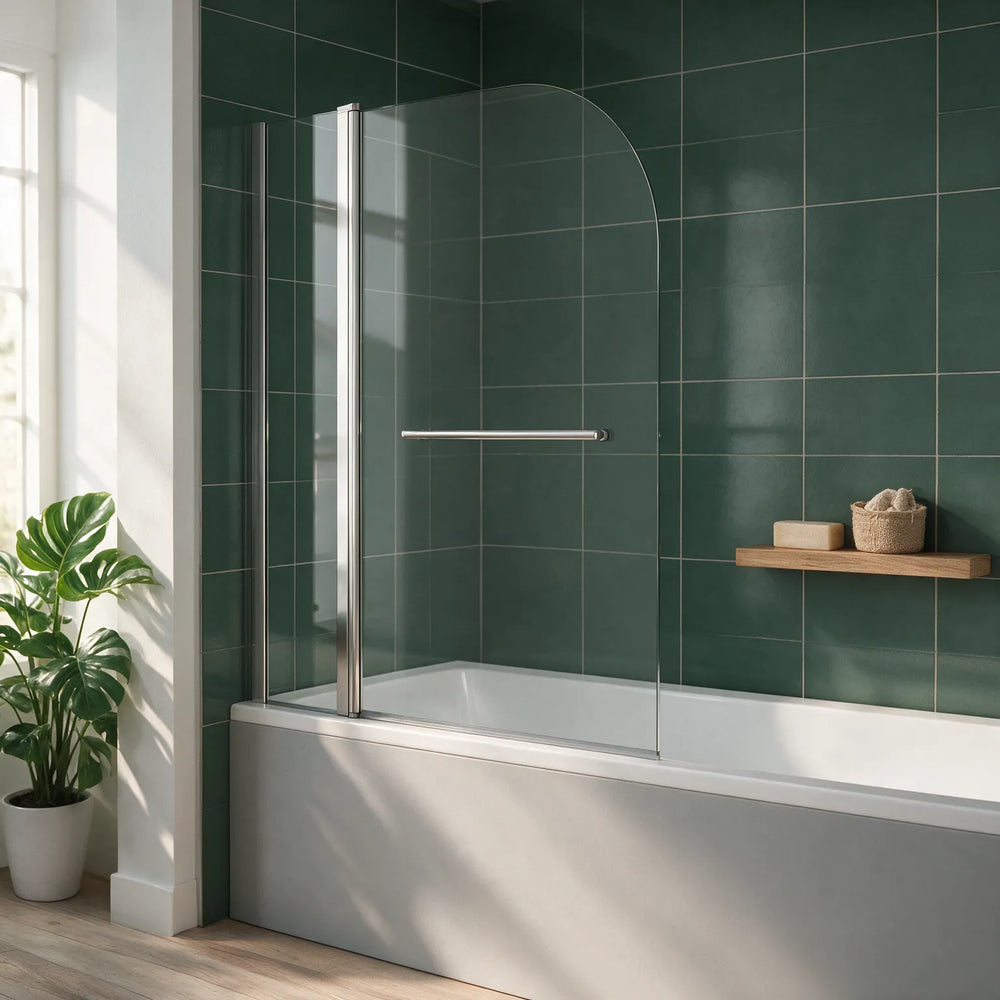 1400 x 300 x 700 D-Shaped Bath Screen, Inline Panel & Rail Radiant