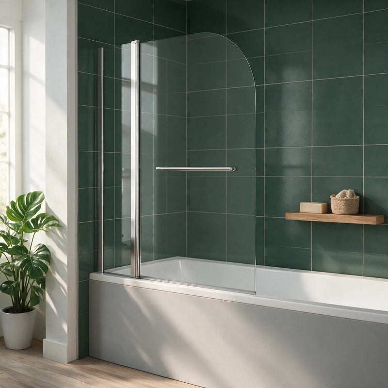 1400 x 300 x 700 D-Shaped Bath Screen, Inline Panel & Rail Radiant