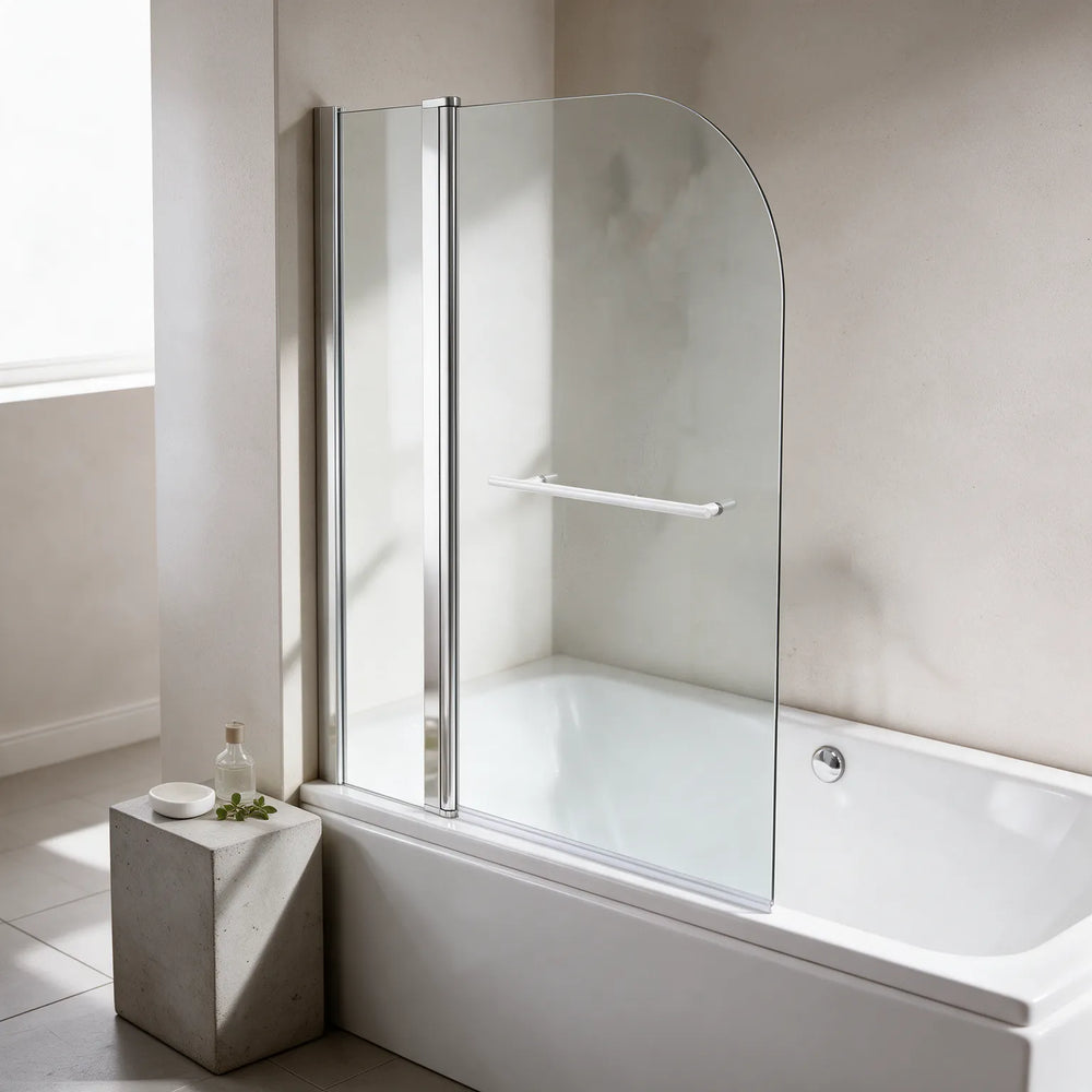 1400 x 300 x 700 D-Shaped Bath Screen, Inline Panel & Rail Radiant