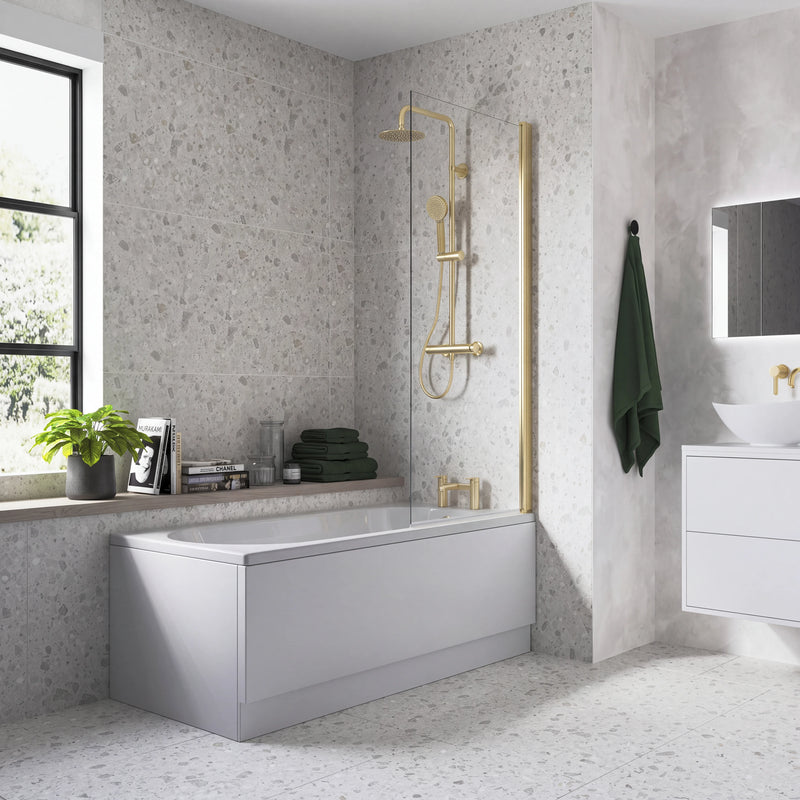 Straight Edge Bath Screen Brushed Brass