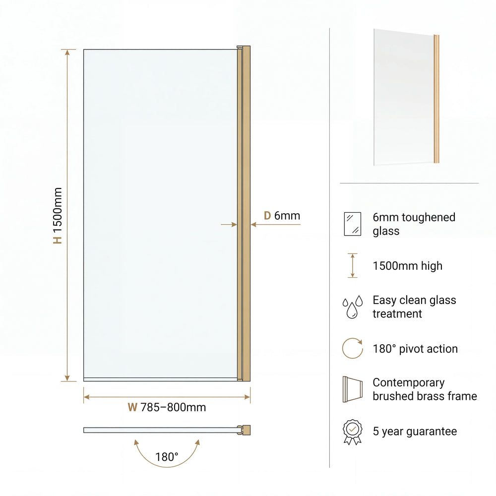 Straight Edge Bath Screen Brushed Brass