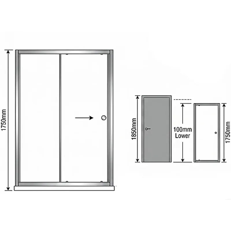 Radiant 1000 x 1750mm sliding shower door dimensions drawing