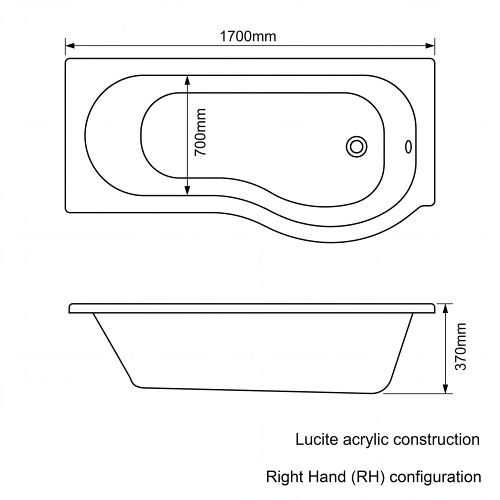 1700 x 700mm Shower Bath Ethan