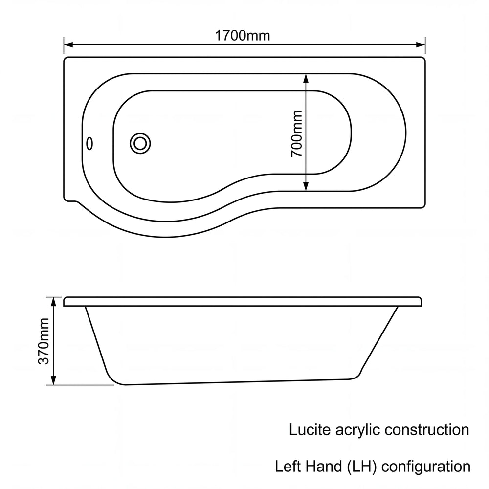 1700 x 700mm Shower Bath Ethan