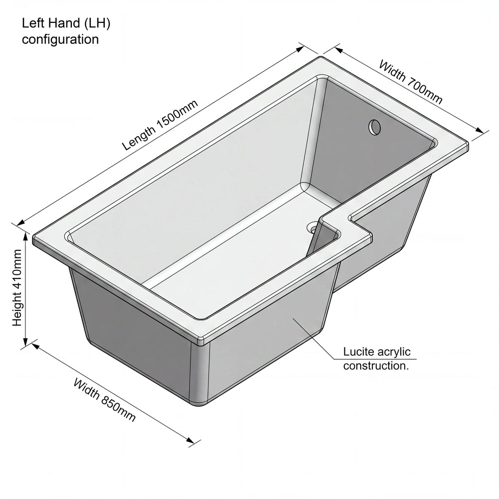 1500/1700 x 700mm L Shaped Shower Bath