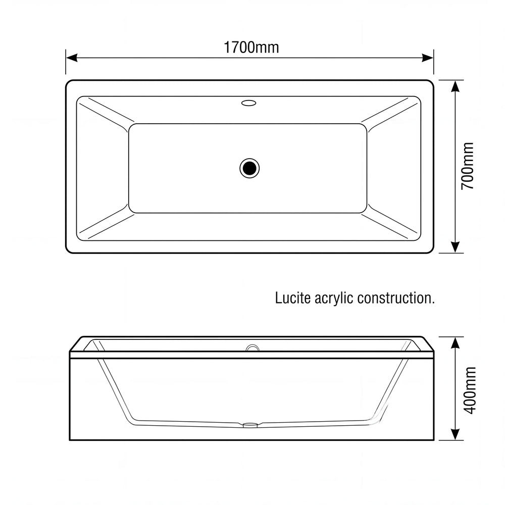 1700mm Slim Double Ended Acrylic Bath