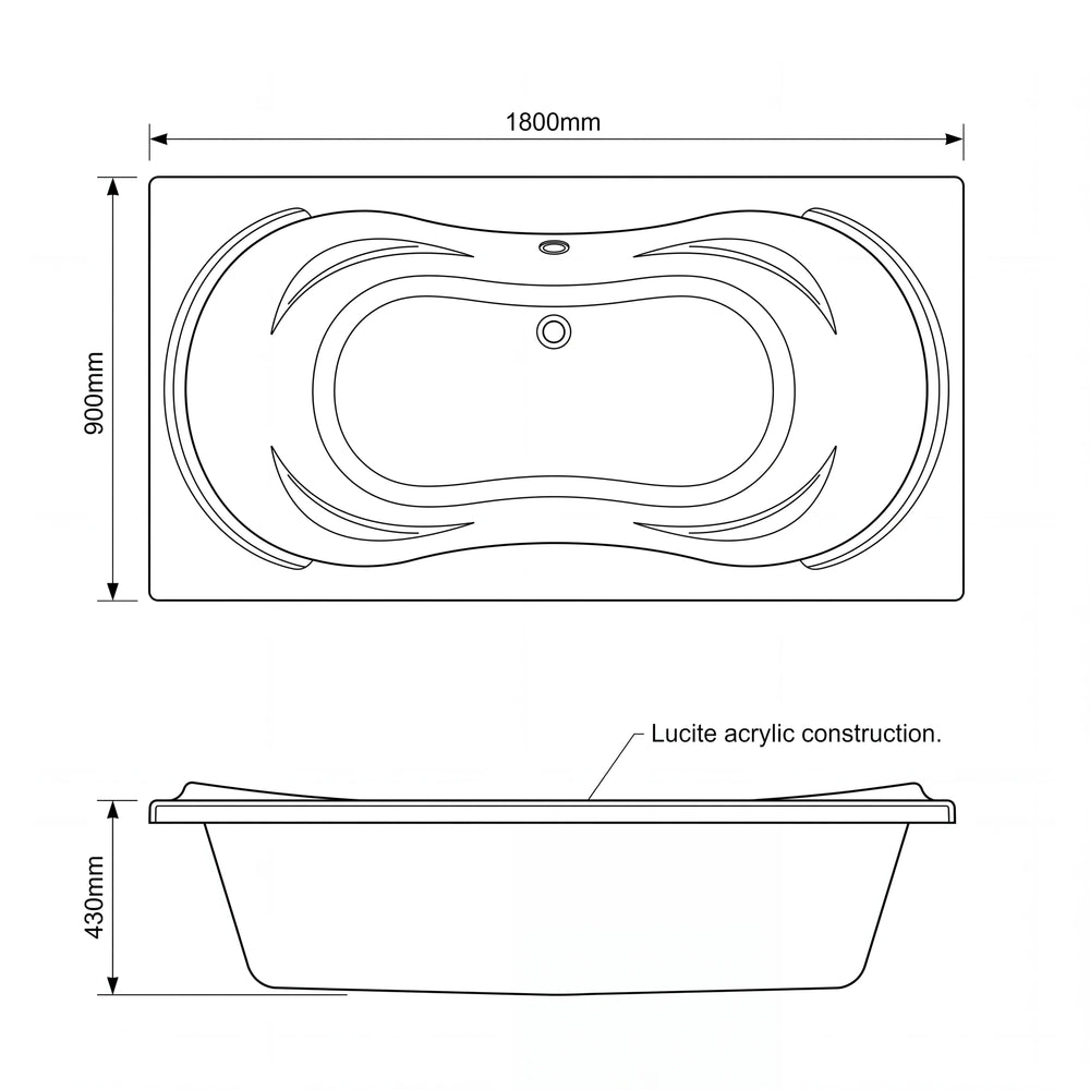 1800 x 900mm Strata Duo 16 Jets Whirlpool Bath with Optional 12 Jet Air Spa